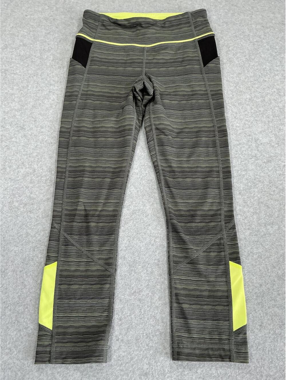 Lululemon Speed Up Crop Leggings Gray Neon Yellow Size 4